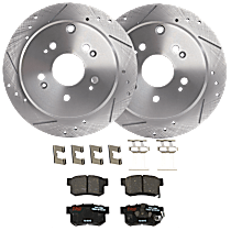 Rear Brake Disc and Pad Kit, 2-Wheel Set, Cross-drilled and Slotted, 5 Lugs, Ceramic, includes Brake Disc and Brake Pad Set