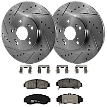 Front Brake Disc and Pad Kit, Cross-drilled and Slotted, 5 Lugs, Ceramic