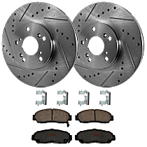 Front Brake Disc and Pad Kit, Cross-drilled and Slotted, 5 Lugs, Ceramic