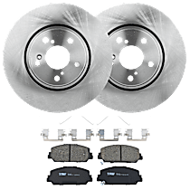 4-Piece Kit Front Brake Disc and Pad Kit, Plain Surface, 5 Lugs, Ceramic, Sedan, 1.5L 4Cyl,  Includes (2) Brake Disc and (1) Brake Pad Set