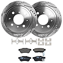 KIT-062224-66 Rear Brake Disc and Pad Kit, 2-Wheel Set, Cross-drilled and Slotted, 4 Lugs, Ceramic, includes Brake Disc and Brake Pad Set