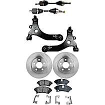 8-Piece Kit Front, Driver and Passenger Side Axle Assembly, Naturally Aspirated, With Standard Neoprene Outboard Boot, New, 3.8L 6Cyl  Includes (2) Axle Assembly, (2) Brake Disc, (1) Brake Pad Set, and (2) Control Arm