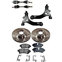 8-Piece Kit Front Axle Assembly, FWD, includes Brake Discs, Brake Pad Sets, and Control Arms, For Models with 24mm Bar Diameter