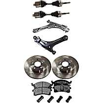 8-Piece Kit Front Axle Assembly with Brake Discs, Brake Pad Set, and Control Arms, Automatic Transmission
