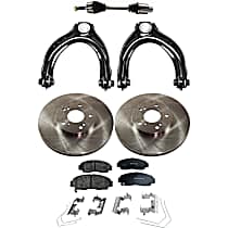 6-Piece Kit Front, Passenger Side Axle Assembly with Brake Discs, Brake Pad Set, and Control Arms, Front Wheel Drive