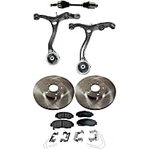 6-Piece Kit Front, Passenger Side Axle Assembly with Brake Discs, Brake Pad Set, and Control Arms, Front Wheel Drive