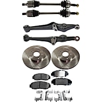 8-Piece Kit Front, Driver and Passenger Side Axle Assembly, New, Includes (2) Axle Assembly, (2) Brake Disc, (1) Brake Pad Set, and (2) Control Arm