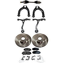 8-Piece Kit Front, Passenger Side Axle Assembly with Brake Discs, Brake Pad Sets, and Control Arms, Front Wheel Drive