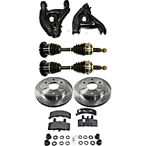 8-Piece Kit Front, Driver and Passenger Side, Lower Control Arm Kit, RWD, includes (2) Axle Assembly, (2) Brake Disc, (1) Brake Pad Set, and (2) Control Arm