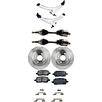 8-Piece Kit Front, Driver and Passenger Side, Lower Control Arm, FWD, Automatic Transmission, 4 Lug Wheels, Includes (2) Axle Assembly, (2) Brake Disc, (1) Brake Pad Set, and (2) Control Arm