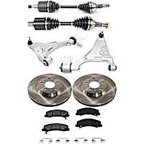 8-Piece Kit Front, Driver and Passenger Side, Lower Control Arm Kit, includes (2) Axle Assembly, (2) Brake Disc, (1) Brake Pad Set, and (2) Control Arm