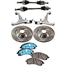 7-Piece Kit Front, Driver and Passenger Side, Lower Control Arm, with Axle Assembly, Brake Discs, and Brake Pad Set, AWD