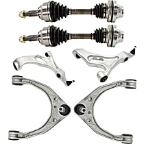 Front, Driver and Passenger Side, Upper and Lower Control Arm Kit, All Wheel Drive, 350mm Front Disc, Aluminum Type Control Arm, includes Axle Assembly, Brake Discs, and Brake Pad Set