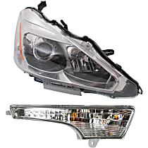 2-Piece Kit Passenger Side Halogen Headlight, With bulb(s), Sedan, OE Replacement, Includes (1) Headlight and (1) Turn Signal Light
