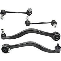 4-Piece Kit Front, Driver and Passenger Side, Lower, Rearward Control Arm Kit, includes (2) Control Arm and (2) Sway Bar Link