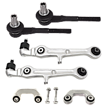 6-Piece Kit Front, Driver and Passenger Side, Lower, Frontward Control Arm, 2-Door, Convertible, includes (2) Control Arm, (2) Sway Bar Link, and (2) Tie Rod End