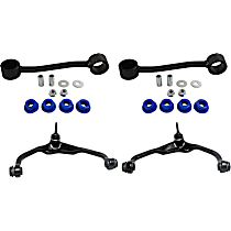 4-Piece Kit Front, Driver and Passenger Side, Upper Control Arm, includes (2) Control Arm and (2) Sway Bar Link