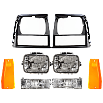 8-Piece Kit, Driver and Passenger Side Halogen Headlight, With bulb(s), OE Replacement, Includes (2) Headlight, (2) Turn Signal Light, (2) Headlight Door and (2) Side Marker
