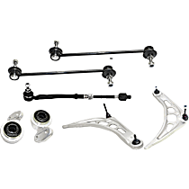 8-Piece Kit Front, Driver and Passenger Side, Lower Control Arm, RWD,  Includes (2) Control Arm, (1) Control Arm Bushing, (2) Sway Bar Link, and (2) Tie Rod Assembly