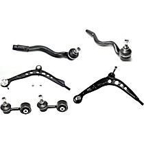 6-Piece Kit Front, Driver and Passenger Side, Lower Control Arm, includes (2) Control Arm, (2) Sway Bar Link, and (2) Tie Rod End