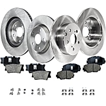 Front and Rear Brake Disc and Pad Kit, Plain Surface, 5 Lugs, Ceramic Pad Material, Cast Iron, Pro-Line Series