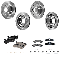 8-Piece Kit Front and Rear Brake Disc and Pad Kit, Plain Surface, 6 Lugs, Ceramic, 4WD, With Rear Disc Brake With Limited Slip Differential, Except Limited Slip Axle, 5.3L 8Cyl, Pro-Line Series  Includes (4) Brake Disc and (2) Brake Pad