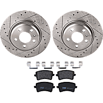 Rear Brake Disc and Pad Kit, Cross-drilled and Slotted, 5 Lugs, Semi-Metallic