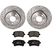 Rear Brake Disc and Pad Kit, 2 Wheel Set, Cross-drilled and Slotted, 5 Lugs, Semi-Metallic, includes Brake Disc and Brake Pad Set