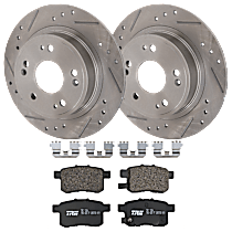 Rear Brake Disc and Pad Kit, Cross-drilled and Slotted, 5 Lugs, Ceramic