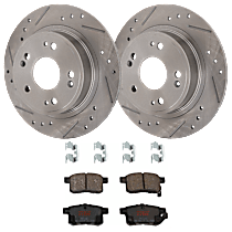 Rear Brake Disc and Pad Kit, Cross-drilled and Slotted, 5 Lugs, Ceramic