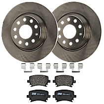 Rear Brake Disc and Pad Kit, Plain Surface, 5 Lugs, Semi-Metallic