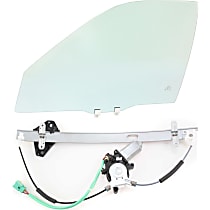 2-Piece Kit Front, Driver Side Door Glass, Green Tint, FD21572 GTYN, includes (1) Door Glass and (1) Window Regulator