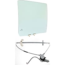 2-Piece Kit Rear, Passenger Side Door Glass, Japan or UK Built Vehicle, Without Privacy, Green Tint, FD21573 GTYN, includes (1) Door Glass and (1) Window Regulator