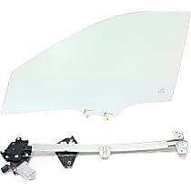 2-Piece Kit Front, Driver Side Door Glass, Green Tint, FD23272 GTYN, includes (1) Door Glass and (1) Window Regulator