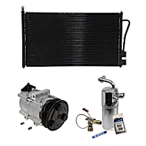 3-Piece Kit A/C Compressor Kit, 2.3L 4Cyl, 5/8 Pad Drier, DOHC, With Clutch, 6-Groove Pulley,  Includes (1) A/C Compressor, (1) A/C Condenser, and (1) A/C Service Kit (A/C Accumulator, A/C Orifice Tube, and A/C O-Ring and Gasket Seal Kit)
