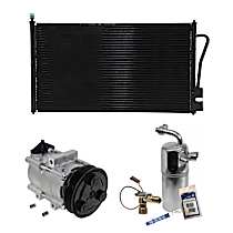 3-Piece Kit A/C Compressor Kit, 2.3L 4Cyl, 3/ Pad Drier, DOHC, With Clutch, 6-Groove Pulley,  Includes (1) A/C Compressor, (1) A/C Condenser, and (1) A/C Service Kit (A/C Accumulator, A/C Orifice Tube, and A/C O-Ring and Gasket Seal Kit)