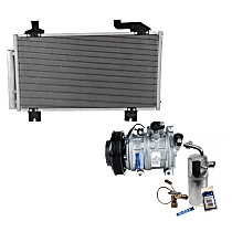 3-Piece Kit A/C Compressor, 6-Groove Pulley, includes A/C Condenser, and A/C Service Kit (A/C Expansion Valve, A/C O-Ring and Gasket Seal, and Drier Desiccant Element)