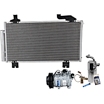 3-Piece Kit A/C Compressor with A/C Condenser, and A/C Service Kit (A/C Expansion Valve, A/C O-Ring and Gasket Seal Kit, and Drier Desiccant Element), 6-Groove Pulley, Sedan