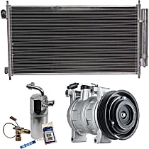 3-Piece Kit A/C Compressor with A/C Condenser, and A/C Service Kit (A/C Expansion Valve, A/C Receiver Drier, and A/C O-Ring and Gasket Seal Kit), 7-Groove Pulley