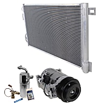 3-Piece Kit A/C Compressor with A/C Condenser, and A/C Service Kit (A/C Expansion Valve, A/C Expansion Valve, A/C O-Ring and Gasket Seal Kit, and Drier Desiccant Element), 6-Groove Pulley