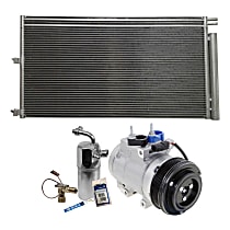 A/C Compressor Kit, 6-Groove Pulley, includes A/C Condenser, and A/C Service Kit (A/C Expansion Valve, A/C Expansion Valve, A/C O-Ring and Gasket Seal Kit, and Drier Desiccant Element)