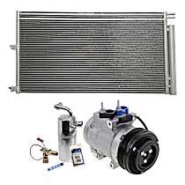 3-Piece Kit A/C Compressor with A/C Condenser and A/C Service Kit, with Clutch, 6-Groove Pulley, with Hose Fitting Bolts on the Left, 4.53 in. Diameter Clutch
