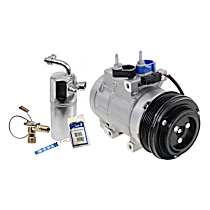 2-Piece Kit A/C Compressor Kit, 6.2L 8Cyl, Acum/Drier 141130; Front Exp Valve 341142; O-Ring Seal Kit 1321361, With Hose Fitting Bolts on the Left; 4.53 in. Diameter Clutch, With Clutch, 6-Groove Pulley