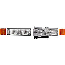 4-Piece Kit Passenger Side Halogen Headlight, With bulb(s), OE Replacement, Includes (1) Turn Signal Light, (1) Headlight, (1) Reflector and (1) Side Marker