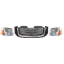 3-Piece Kit Grille, Painted Black Shell with Painted Gray Insert,  Includes (1) Grille and (2) Headlight