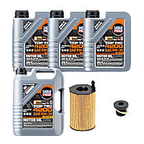 6-Piece Kit Synthetic Motor Oil, 7.13 Quart (qt) capacity, 6-Piece Kit, Genuine Audi, Porsche, Volkswagen  Includes (4) Motor Oil, (1) Oil Drain Plug, and (1) Oil Filter