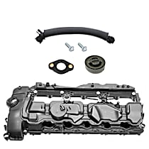 6-Piece Kit Valve Cover, 3.0L 6Cyl, Genuine BMW  Includes (1) Crankcase Vent Hose, (1) Oil Filler Cap, (1) Valve Cover, (2) Valve Cover Bolt, and (1) Variable Timing Solenoid Gasket - 