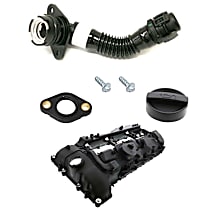 6-Piece Kit Valve Cover, enginedesignationname: N55B30A; Turbocharged, DOHC; GAS, 24-Valves, 3.0L 6Cyl, Genuine BMW  Includes (1) Crankcase Vent Hose, (1) Oil Filler Cap, (1) Valve Cover, (2) Valve Cover Bolt, and (1) Variable Timing Solenoid Ga - 