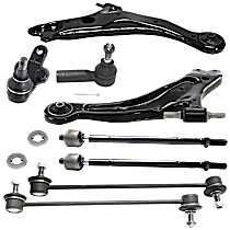 8-Piece Kit Front, Driver and Passenger Side, Inner and Outer, Lower Control Arm,  Includes (1) Ball Joint, (2) Control Arm, (2) Sway Bar Link, and (3) Tie Rod End