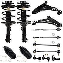 13-Piece Kit Front and Rear, Driver and Passenger Side, Inner and Outer, Lower Fully Loaded Strut, Hatchback,  Includes (2) Control Arm, (2) Loaded Strut, (2) Steering Rack Boot, (4) Sway Bar Link, and (3) Tie Rod End